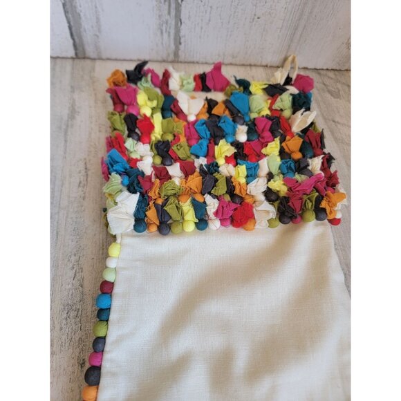 Crate Barrel large white Stocking rainbow pom pom unique - Picture 8 of 9